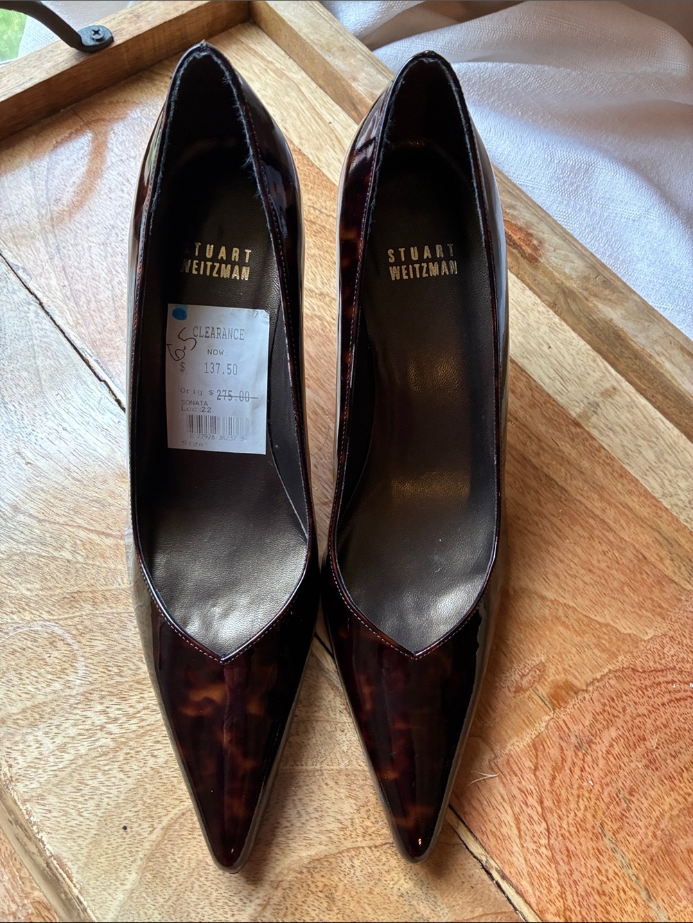 Stuart Weitzman Tortoiseshell Patent Leather Pointed Pumps - Picture 2 of 13